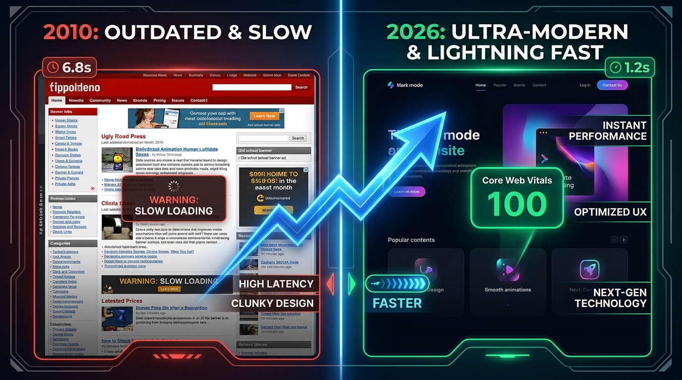 Before and After Speed Comparison: 2010 Slow Website vs 2026 Ultra Modern DigiTurbo Engine