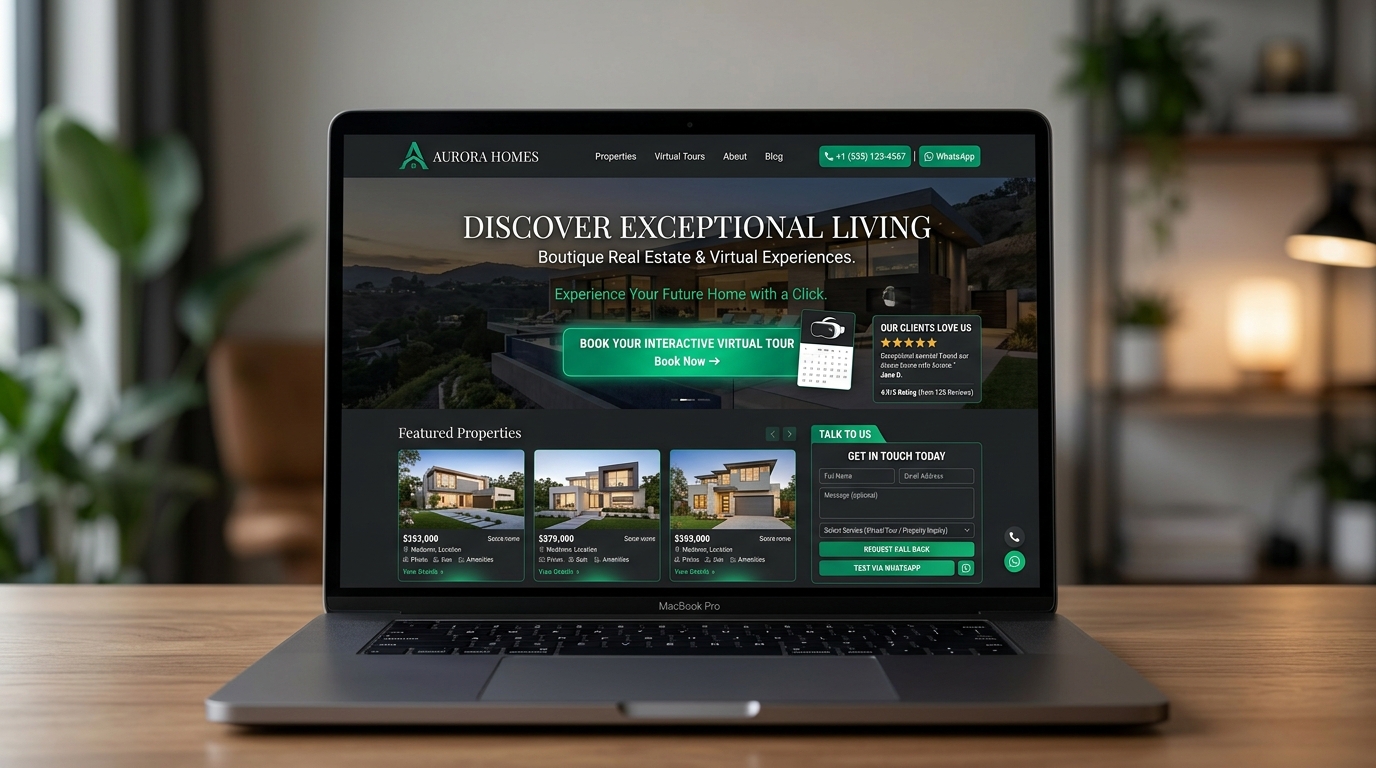 Aurora Homes Luxury Real Estate Website Mockup